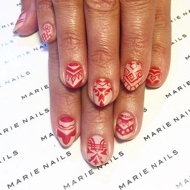 Intricate patterns make this red manicure appear anything but ordinary. @marienails