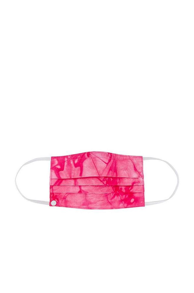 As temps heat up, a bright pink tie dye fabric can bring a welcome burst of color to your mask rotation. 