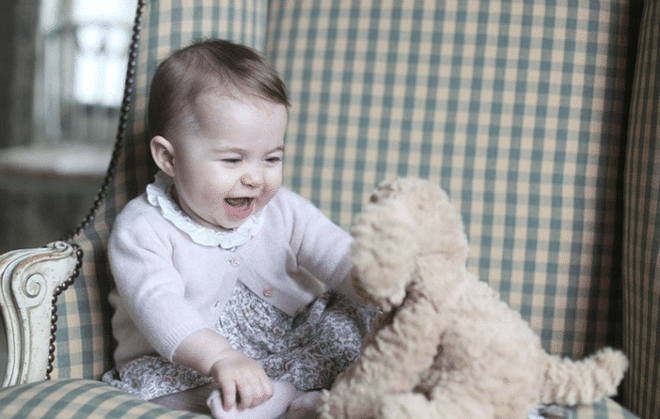 In 2015, Kate snapped this adorable photo of Princess Charlotte playing with her Fuddlewuddle, a $27 stuffed animal. Photo: Instagram