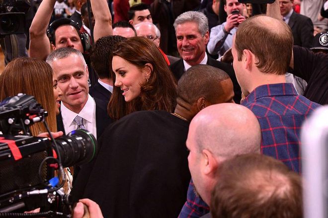 Major cool parent points! Duchess Kate and Prince William talk to Beyoncé and Jay-Z at a Brooklyn Nets game in Brooklyn, New York. Photo: Getty