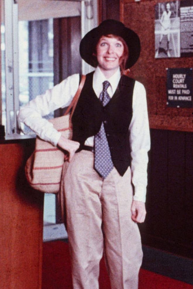 Wide Leg Khakis + Your Boyfriend's Tie + Vest + Wide Brim Hat = Annie Hall
