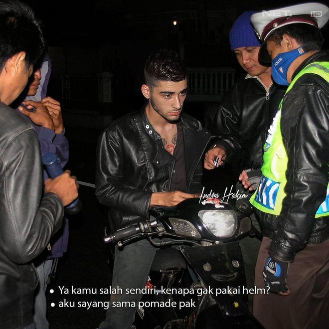 Another ex-One Direction member, Zayn Malik got in trouble with the police for riding without a helmet on. All for the sake of not wasting good pomade. 