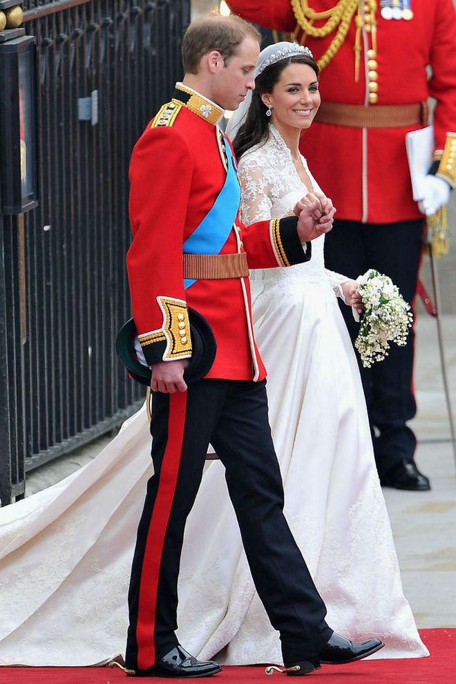 The happy couple make their way out of The Abbey.

Photo: Getty