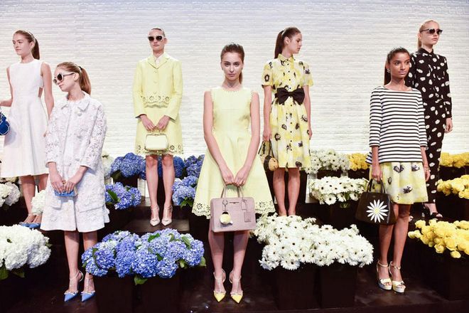 At this Kate Spade presentation, we were reminded of the beauty of fresh flowers – the brand brought in 30,000 of them for this set — and how a few colourful blooms can enliven a space.