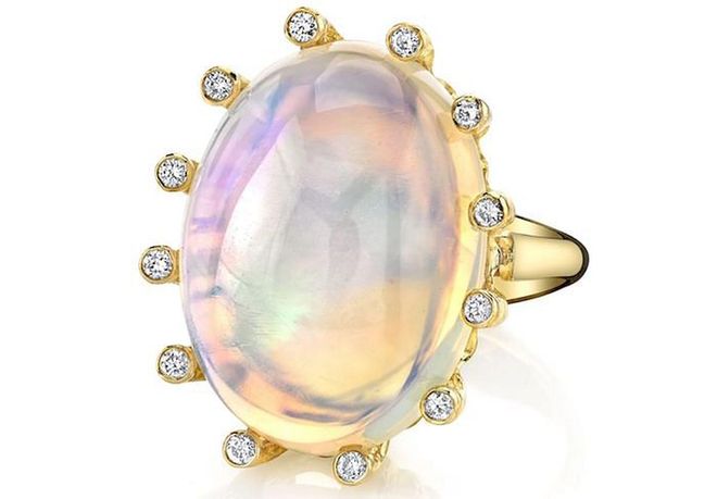 22kt gold opal ring with diamonds, $11,350, lesleyannjewels.com.

