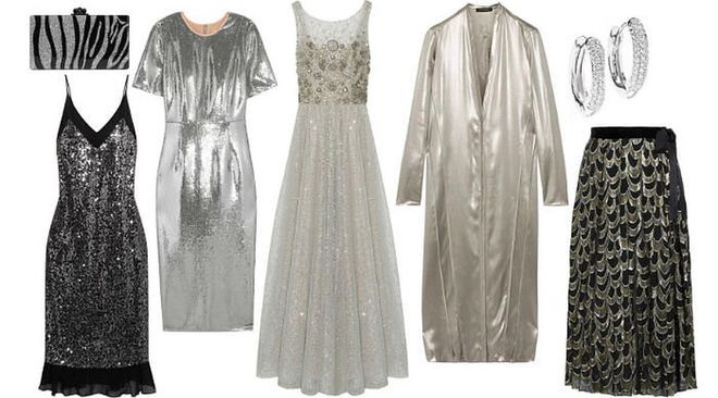 Clutch, Edie Parker; Sequin dress, Malene Birger; Silver dress, Diane Von Furstenberg; Embellished gown, Marchesa Notte; Satin dress, Narciso Rodriguez; Earrings, Kenneth Jay Lane; Skirt, Perseverance - all from THEOUTNET.COM