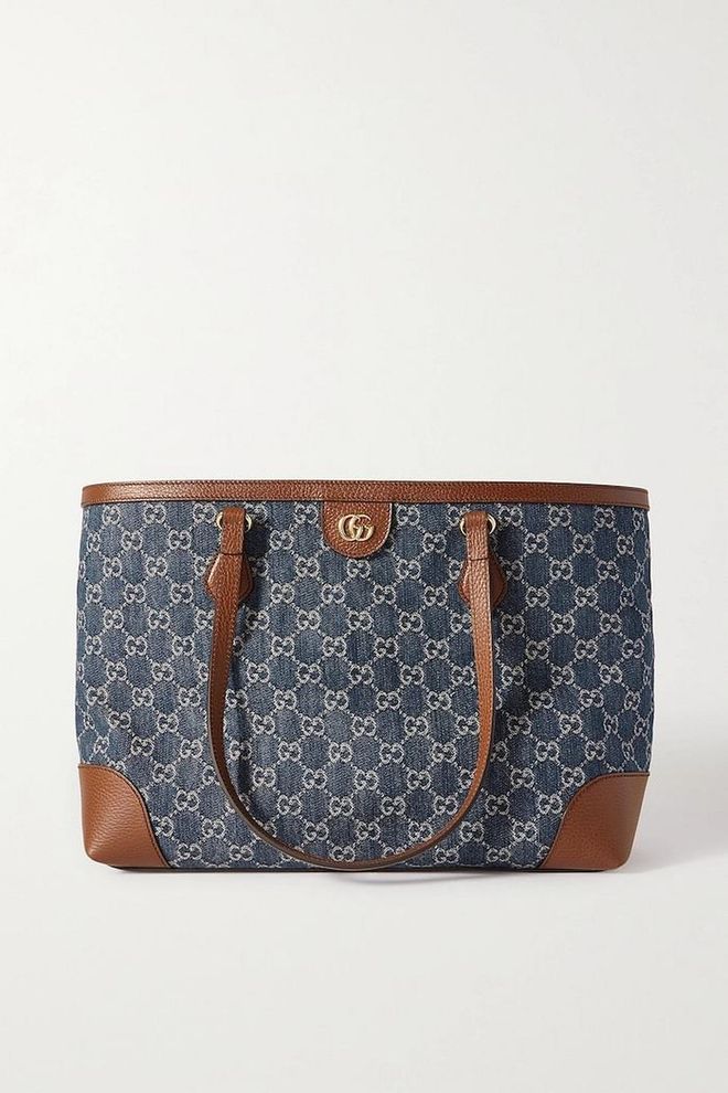 Ophidia Medium Textured Leather-Trimmed Logo-Jacquard Denim Tote, $1,982, Gucci at Net-a-Porter