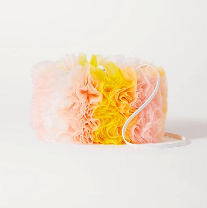 Leather-Trimmed Ruffled Tulle Shoulder Bag, $645, Tomo Koizumi X Emilio Pucci at Net-a-Porter