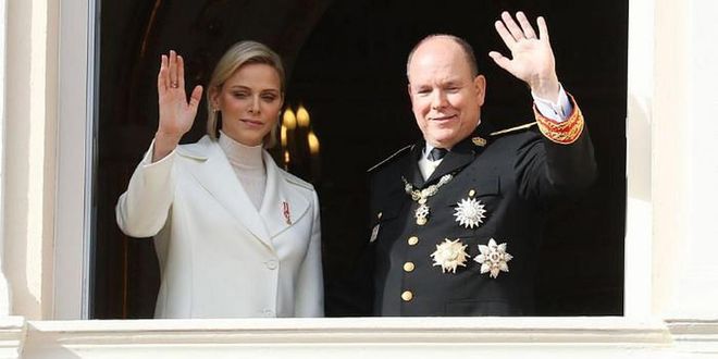 Princess Charlene and Prince Albert II have their turn on the famous balcony.

Photo: Getty