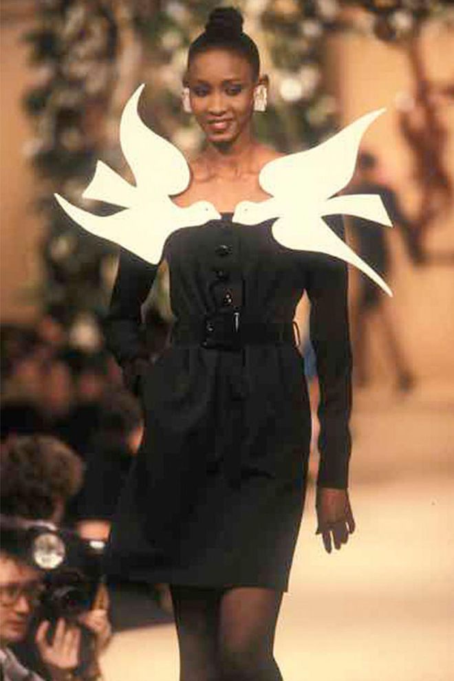 Short evening dress worn by Sadiya, Homage to Georges Braque, Spring/Summer 1988 haute couture collection