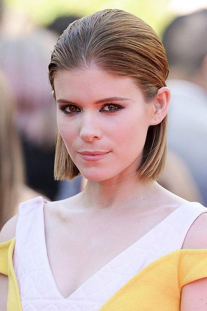 Kate Mara’s wet-look hair is an edgy take on the classic bob.