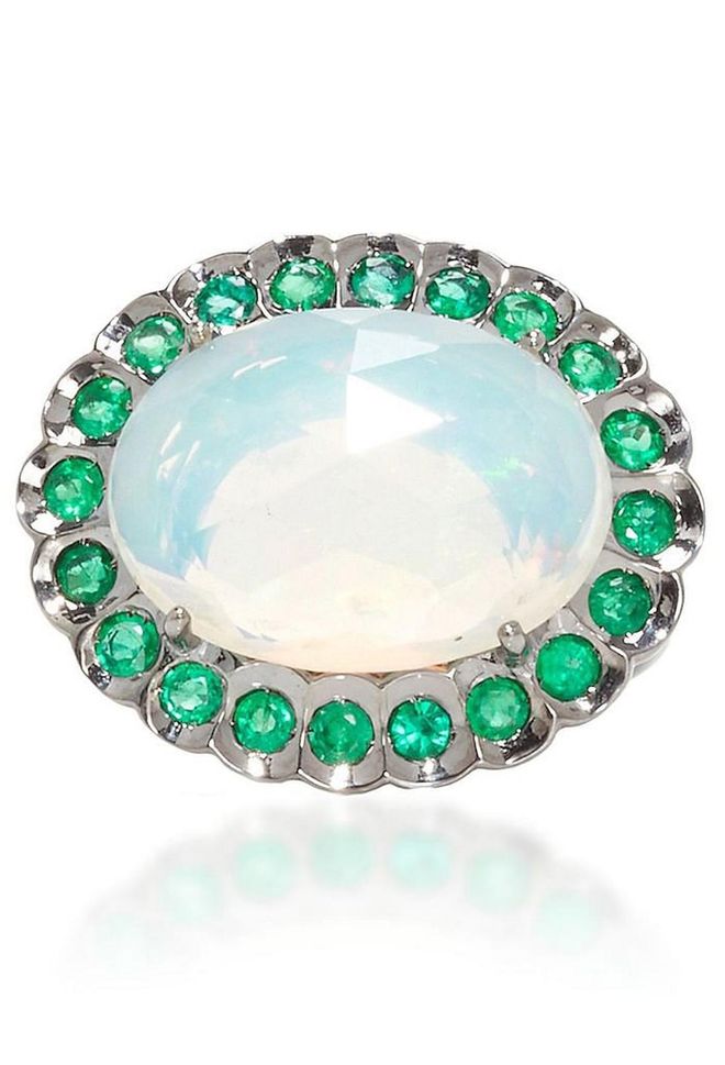 "Harper" ring with opal and emeralds, $4,180, modaoperandi.com.
