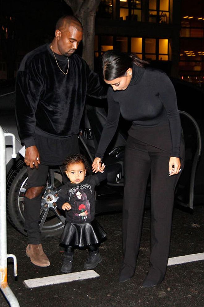 For baby North's first fashion show, the the whole family stepped out in head-to-toe black.
Photo: Splash News
