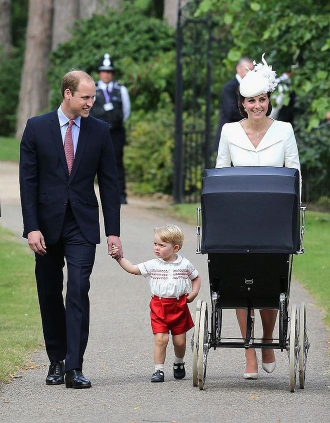 Arriving at the Church of St. Mary Magdalene at the Queen's Sandringham Estate for Princess Charlotte's christening in King's Lynn, England. Photo: Getty 