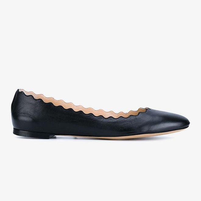 Chloé gives the ballet pump a modern twist with distinctive scalloped edges. 