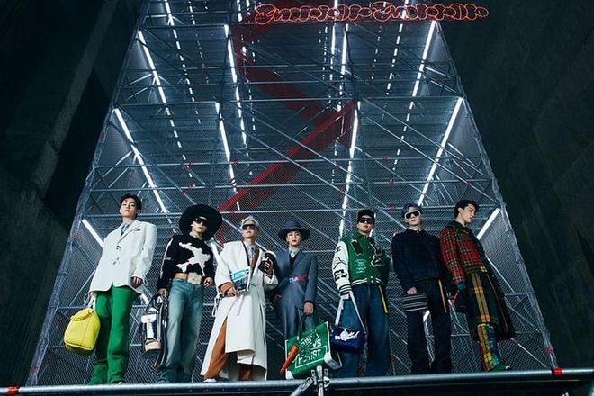 The members of K-pop group BTS in the Fall/Winter 2021 spin-off show in Seoul. (Photo: Louis Vuitton)
