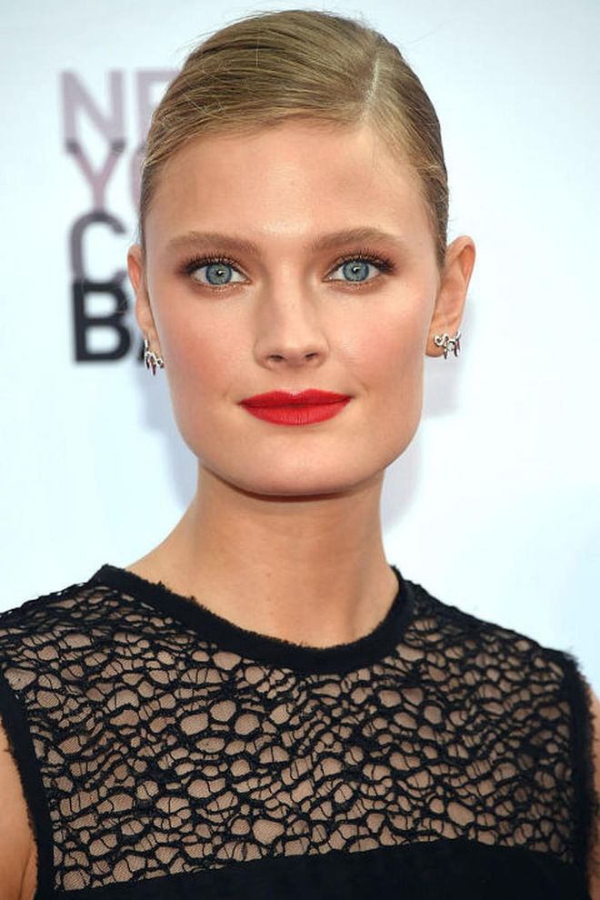 A bright red lip worn with fresh-faced skin is the easiest way to look elegant in seconds.