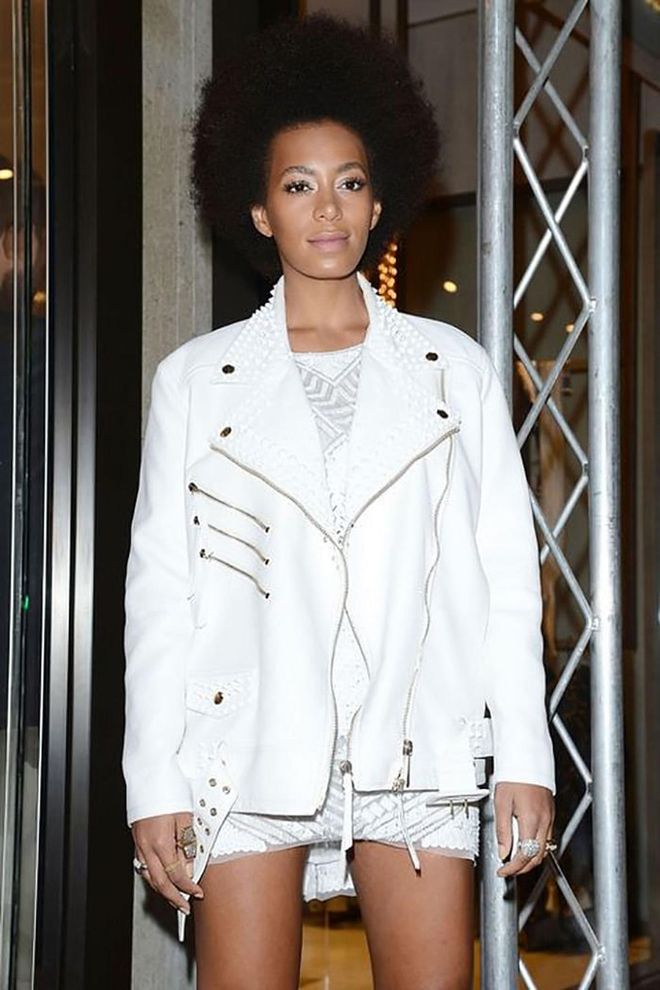 Stand out in an all-white leather topper à la Solange.