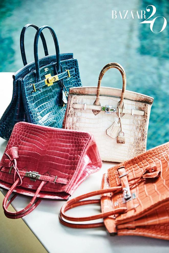 A selection of Lee’s Hermès Birkin bags.