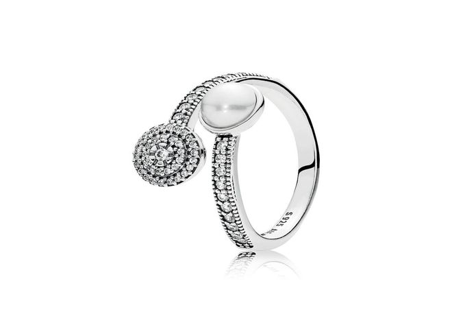Luminous Glow sterling silver ring with white crystal pearl and cubic zirconia, $159